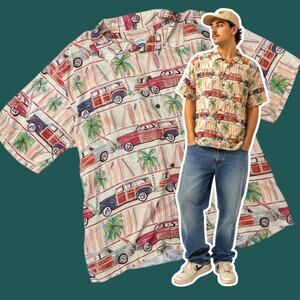 Mens Hawaiian Woody Shirt Size Large Surf Retro Weekend Traffic by Beck Sport